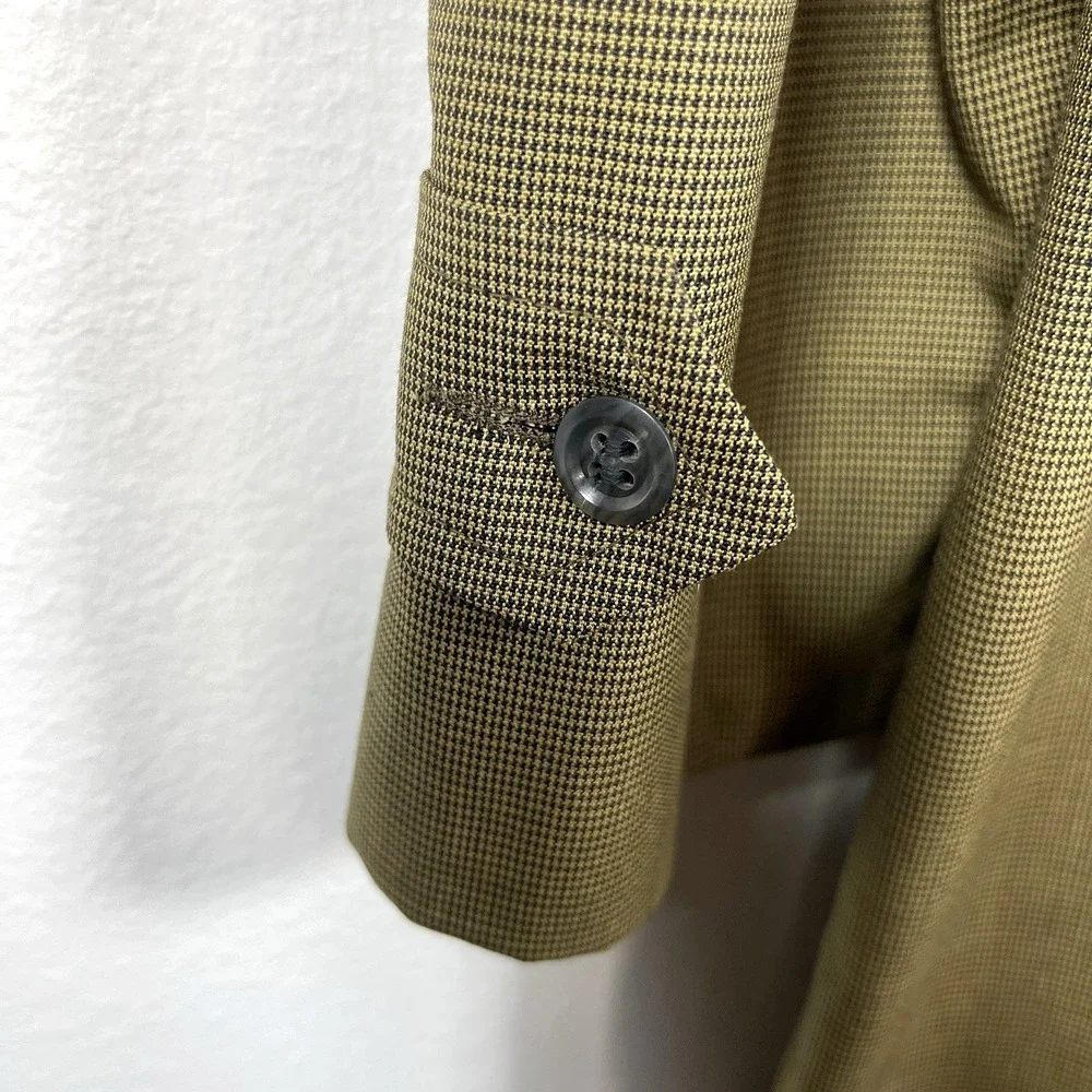 Gleneagles Mens Houndstooth Trench Coat Size 40 Lined Rain Stain Repellent